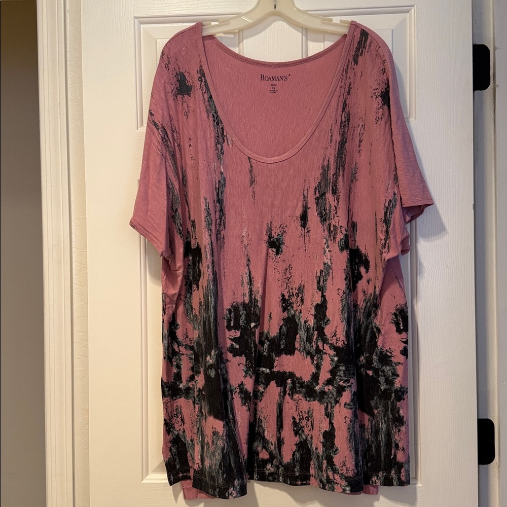 Roaman's Pink and Black Tunic Top